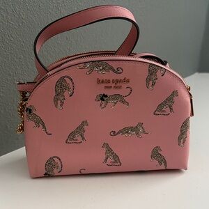 kate spade pink leopard-print mini dome bag